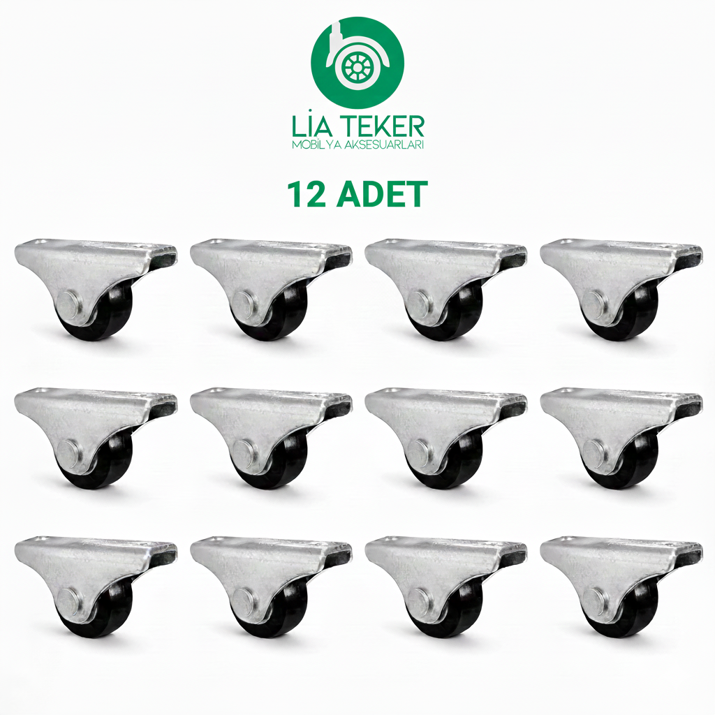 12'Lİ 20 MM DAR SABİT SİYAH TEKERLEK