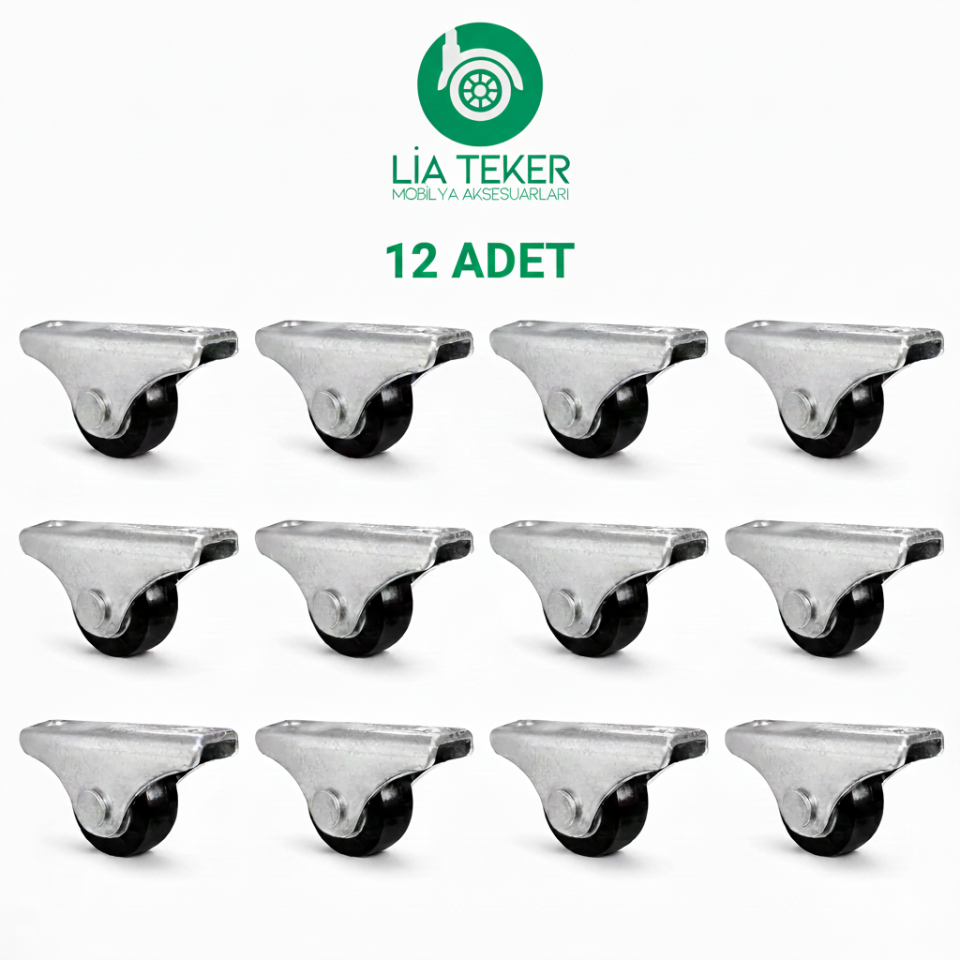 12'Lİ 20 MM DAR SABİT SİYAH TEKERLEK