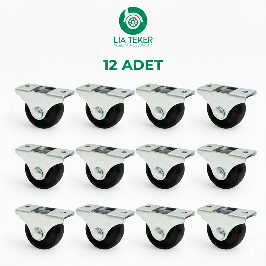 12'Lİ 30 MM SABİT SİYAH TEKERLEK