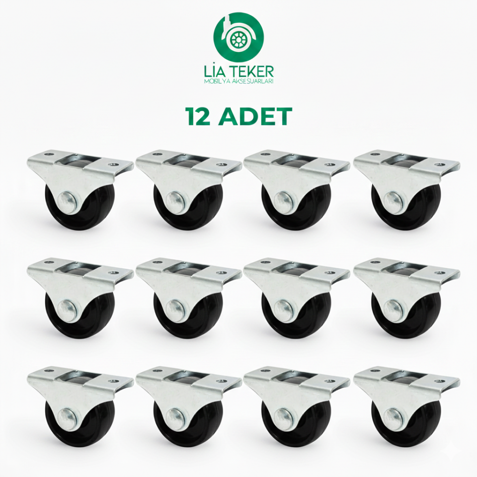 12'Lİ 30 MM SABİT SİYAH TEKERLEK