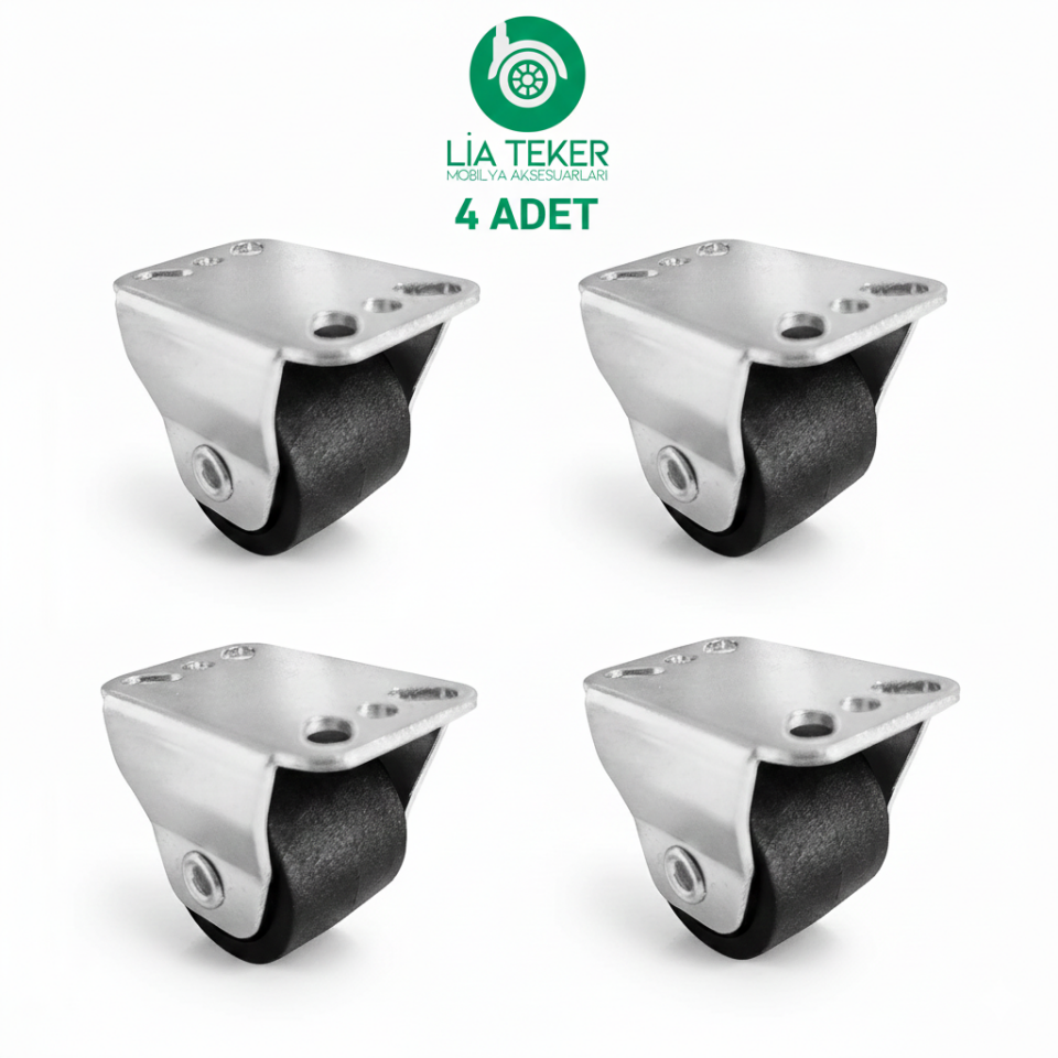 4'LÜ 28 MM GENİŞ SABİT SİYAH TEKERLEK
