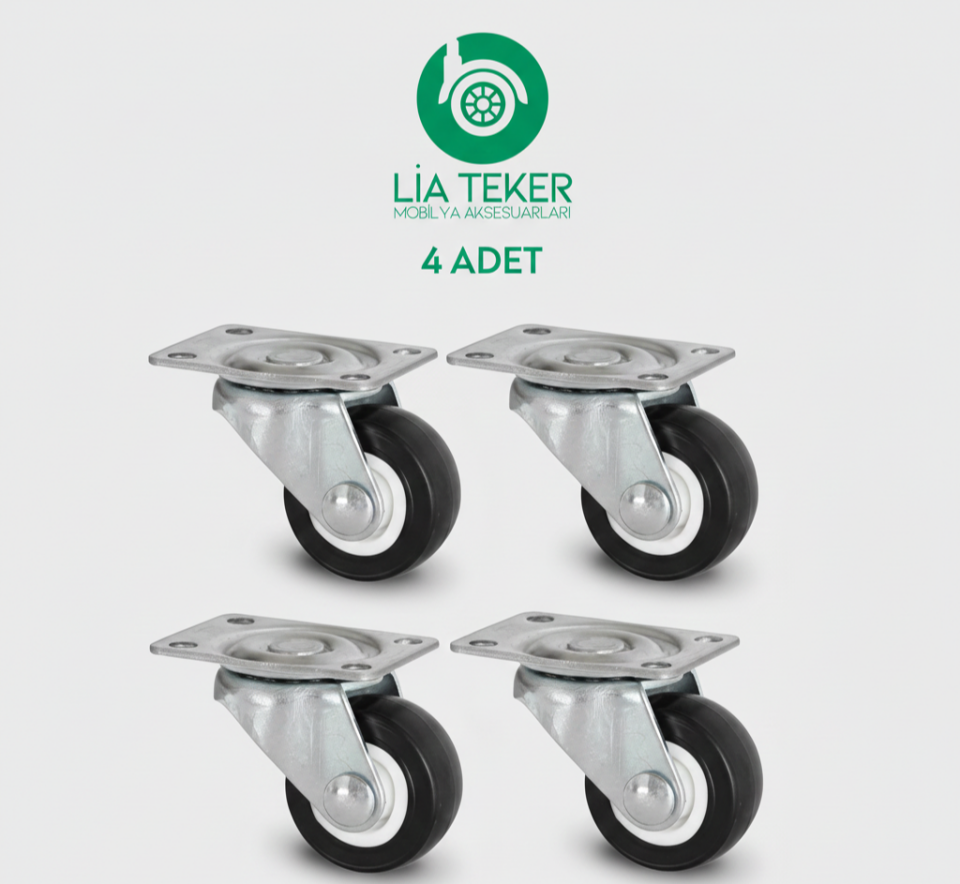 4'LÜ TABLALI DÖNER 30 MM SİYAH TPE TEKERLEK