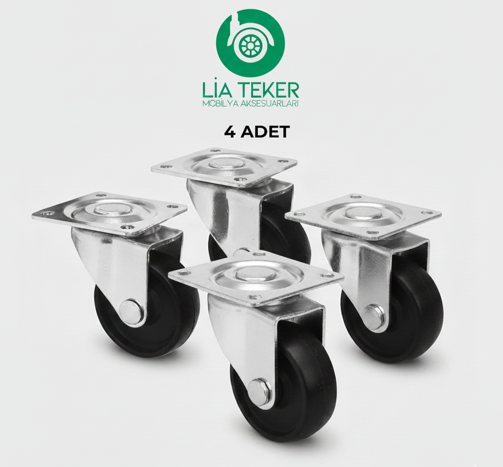 4'LÜ TABLALI DÖNER 38 MM  SİYAH TEKERLEK