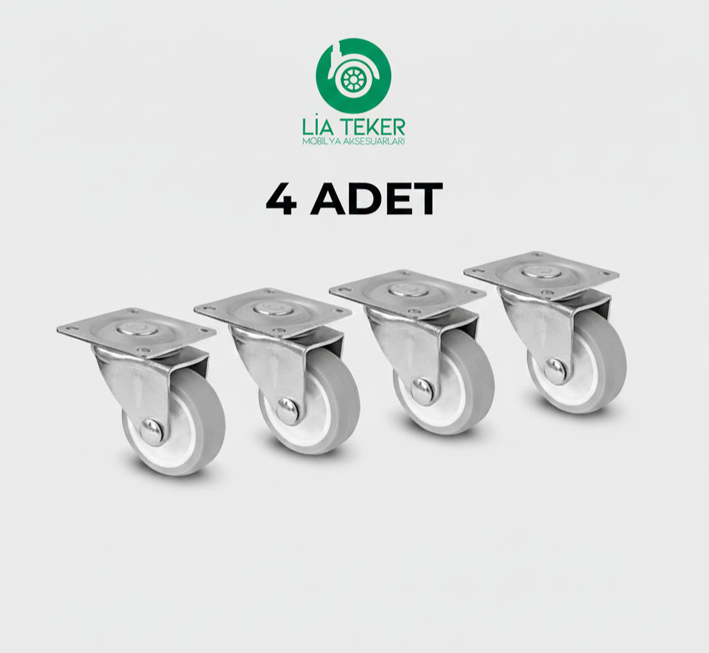 4'LÜ TABLALI BİLYALI 38 MM  GRİ TPE TEKERLEK