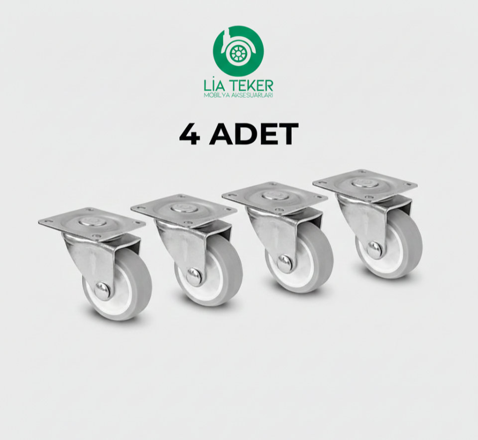 4'LÜ TABLALI BİLYALI 38 MM  GRİ TPE TEKERLEK