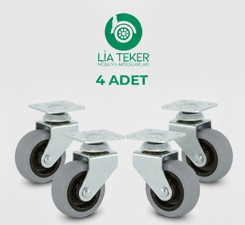 4'LÜ TABLALI BİLYALI 50 MM GRİ TEKERLEK