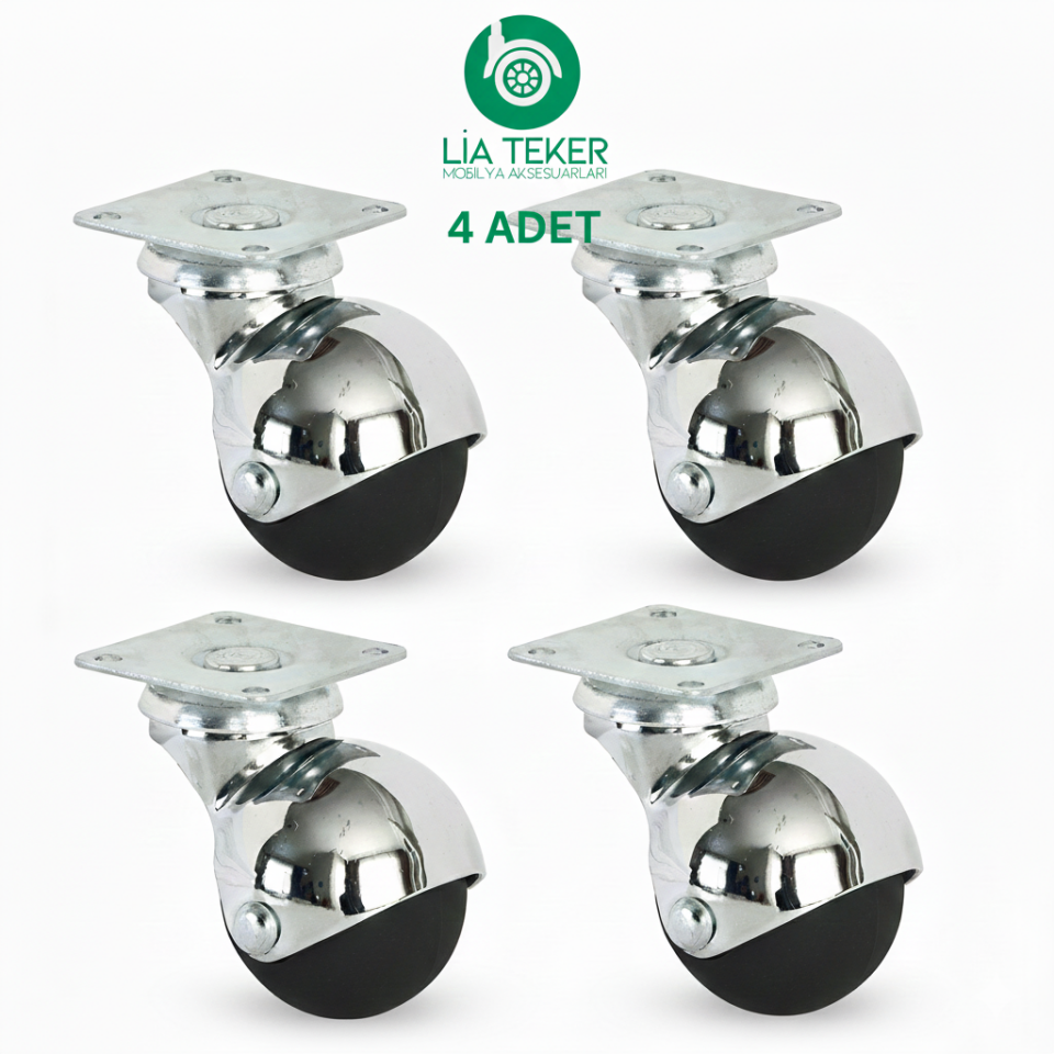 4'LÜ TABLALI BİLYALI 40 MM SİYAH KÜRE TEKERLEK