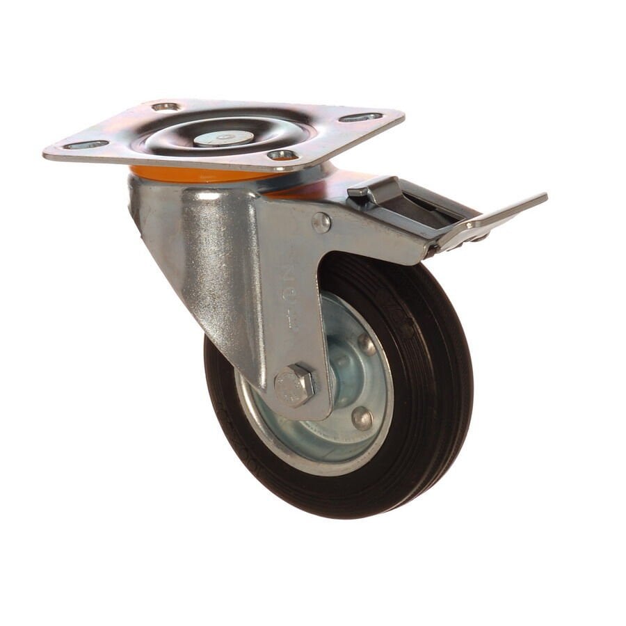 80 MM LASTİK DÖNER TABLALI SİYAH TEKERLEK FRENLİ