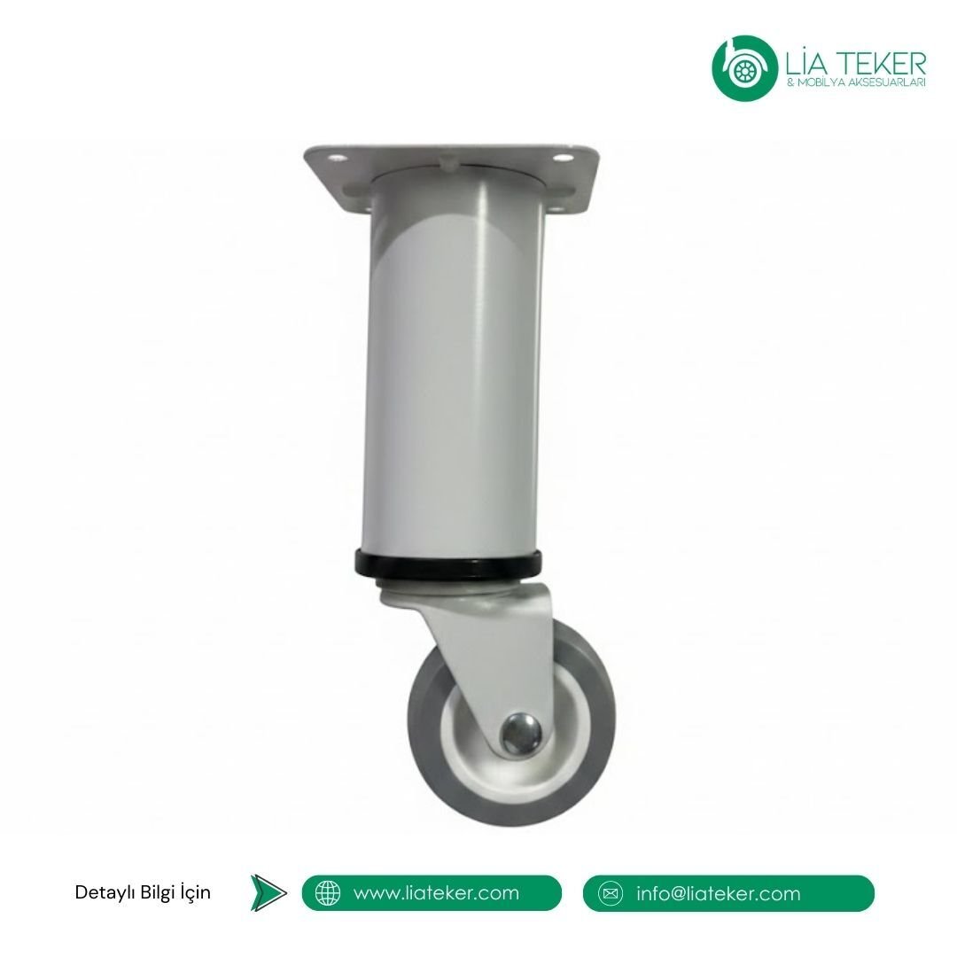 15 CM TEKERLEKLİ BEYAZ METAL MOBİLYA AYAĞI