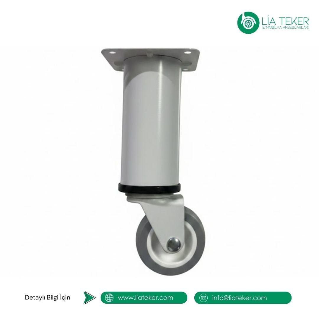 15 CM TEKERLEKLİ BEYAZ METAL MOBİLYA AYAĞI
