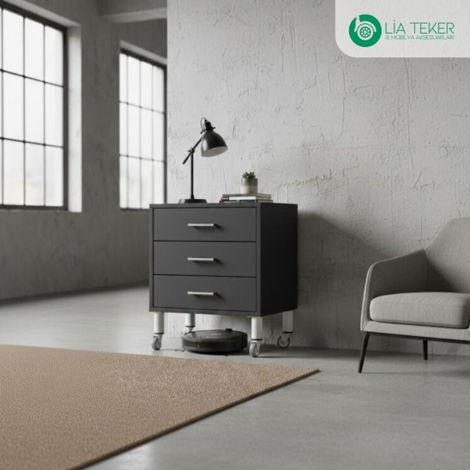 15 CM TEKERLEKLİ SİYAH METAL MOBİLYA AYAĞI