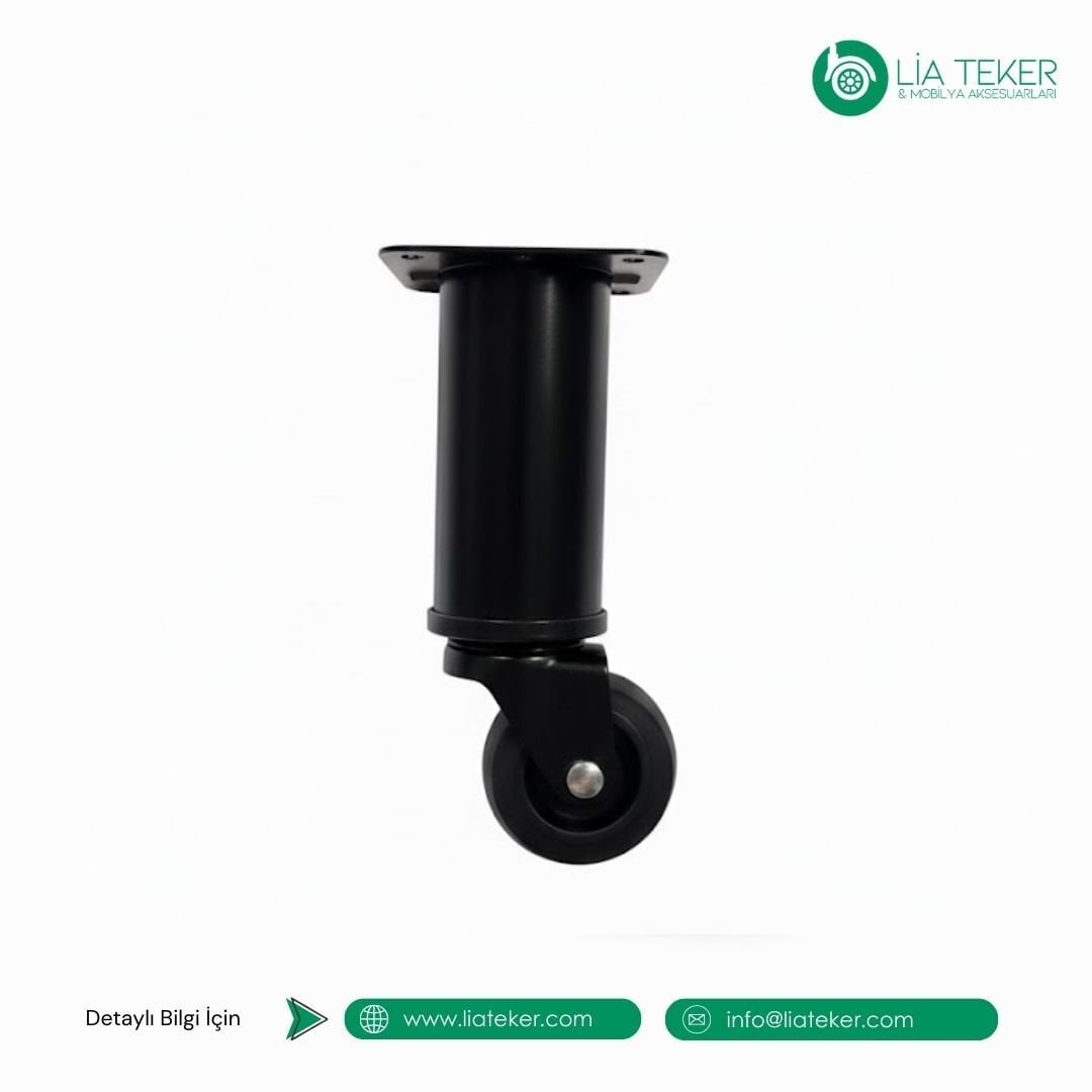 15 CM TEKERLEKLİ SİYAH METAL MOBİLYA AYAĞI