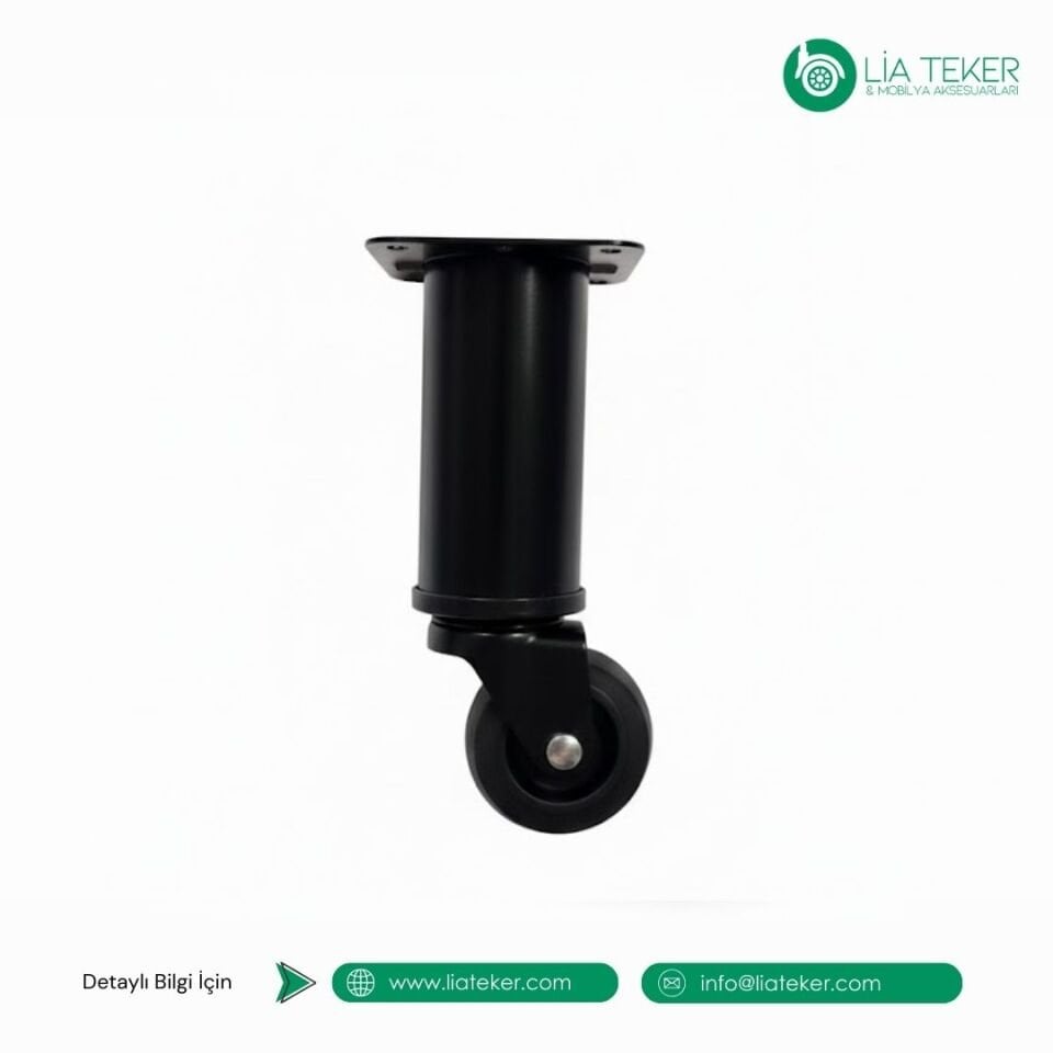 15 CM TEKERLEKLİ SİYAH METAL MOBİLYA AYAĞI